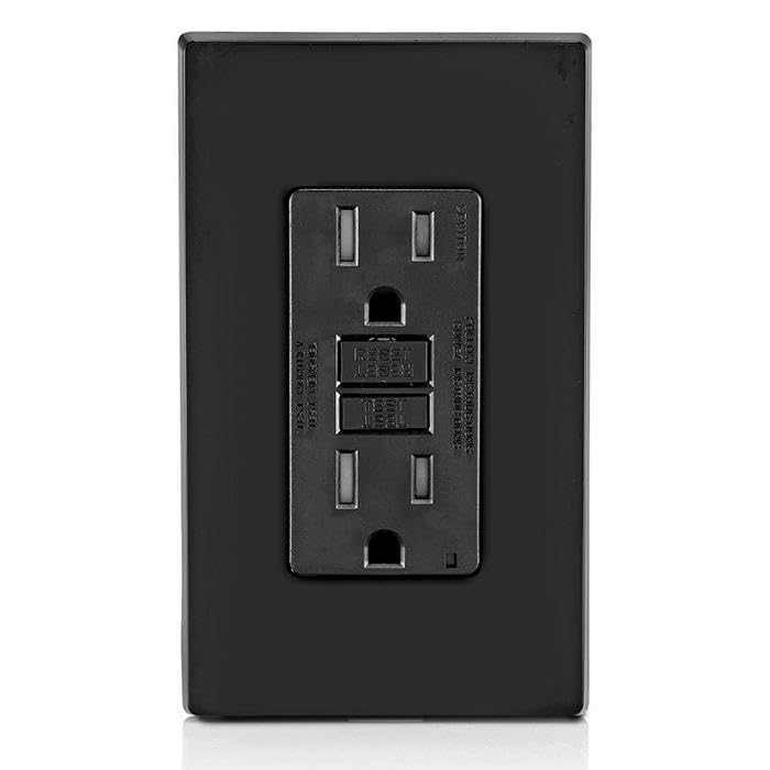 Leviton black finish GFCI outlet ideal for retrofit in modern homes.