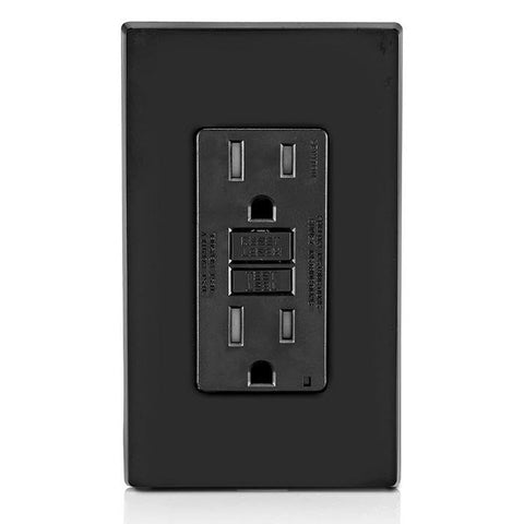 Leviton black finish GFCI outlet ideal for retrofit in modern homes.