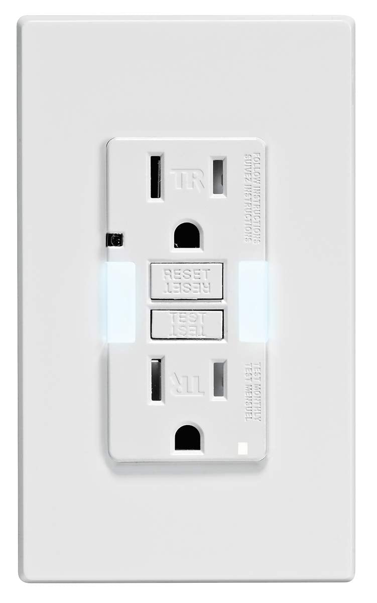 Leviton GFCI Guidelight front view showing dual LEDs for nighttime navigation