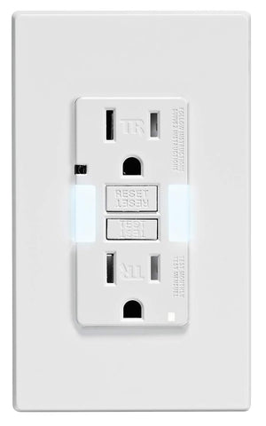 Leviton GFCI Guidelight front view showing dual LEDs for nighttime navigation