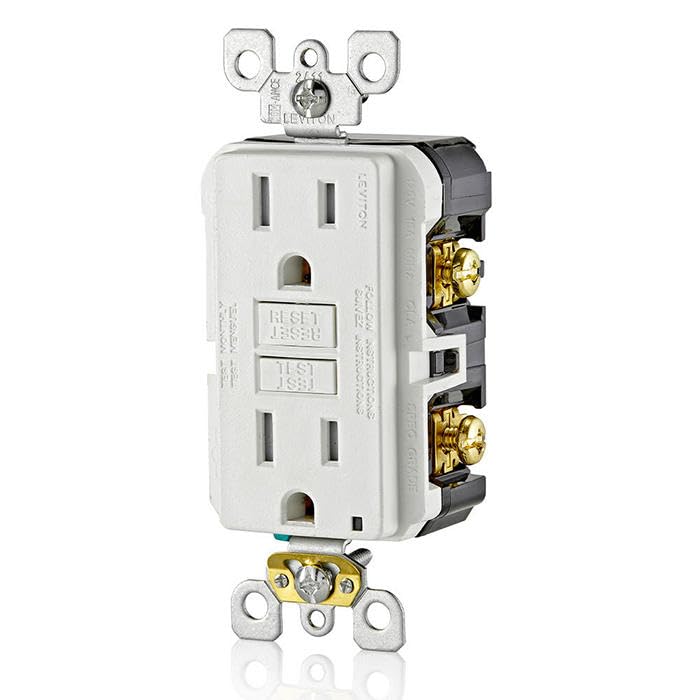 Leviton GFCI outlet installed in a kitchen setup highlighting NEC compliance