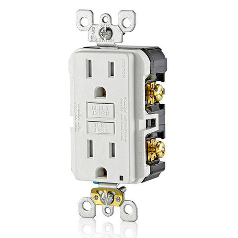 Leviton GFCI outlet installed in a kitchen setup highlighting NEC compliance