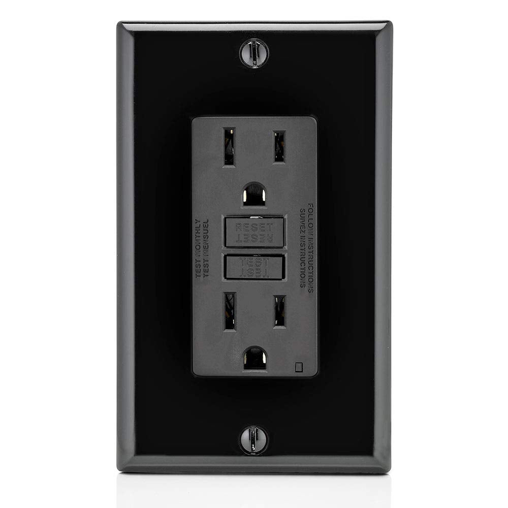 Leviton GFCI outlet with LED glow highlights easy status check during installation.