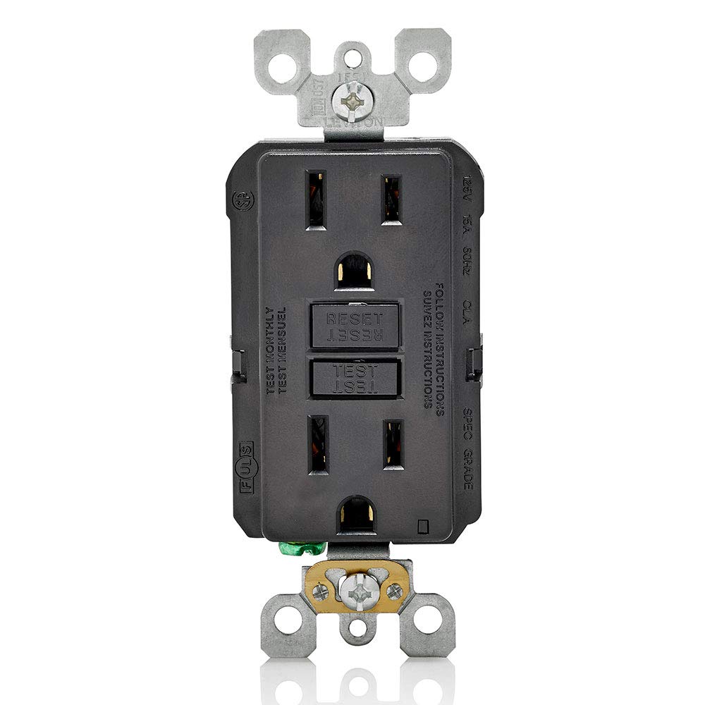 Leviton GFCI outlet with LED indicator shows power and protection at a glance in kitchens and baths.