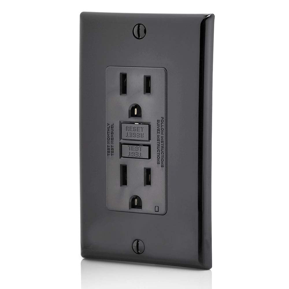 Leviton GFCI outlet wall installation close-up supports safe mounting near water sources.