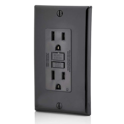 Leviton GFCI outlet wall installation close-up supports safe mounting near water sources.