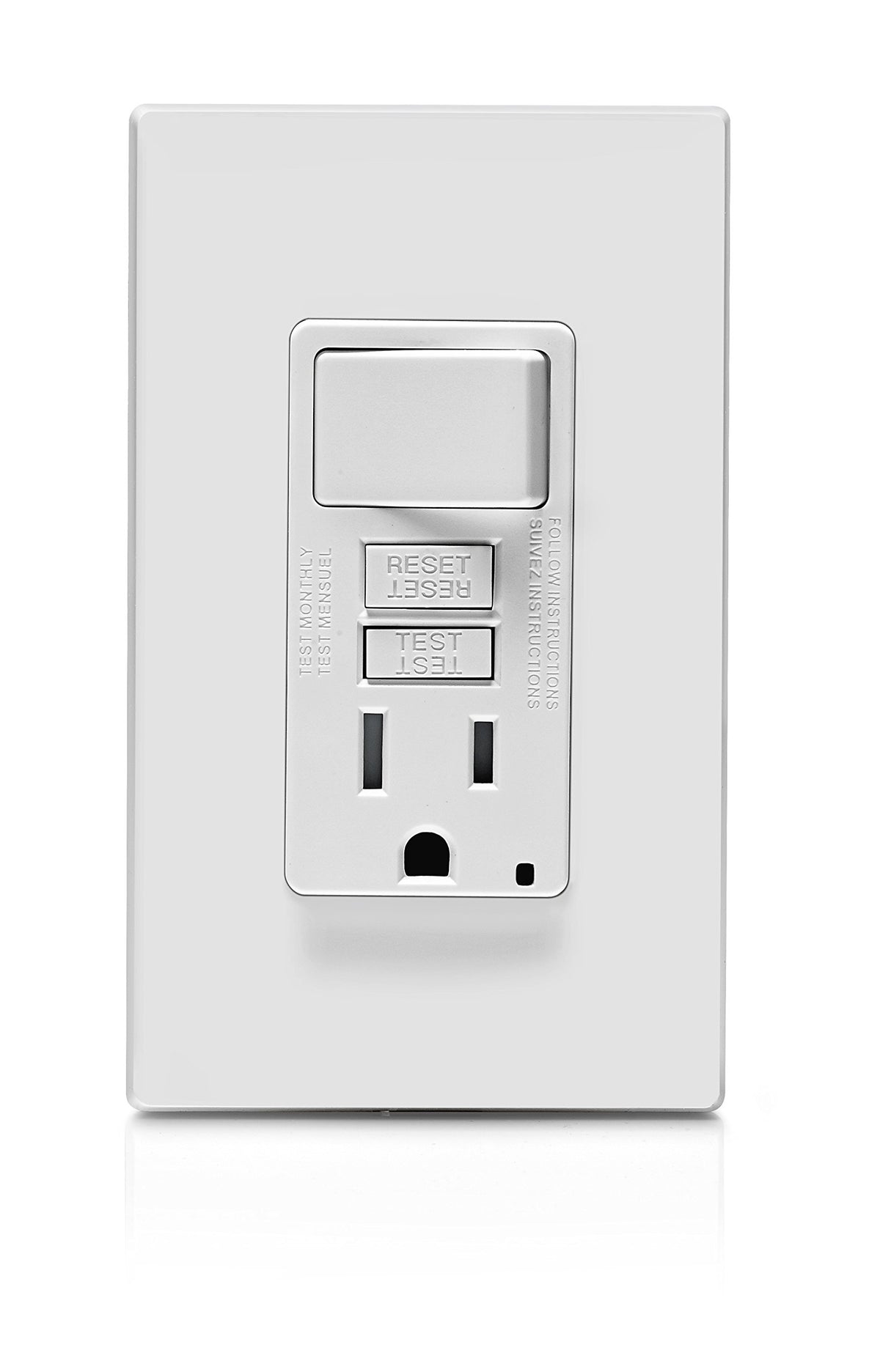 Leviton GFCI Switch Combo front view, space-saving design for small bathrooms.