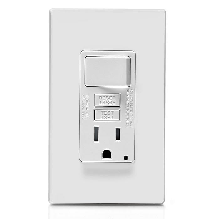 Leviton GFCI Switch Combo packaging highlights easy installation.