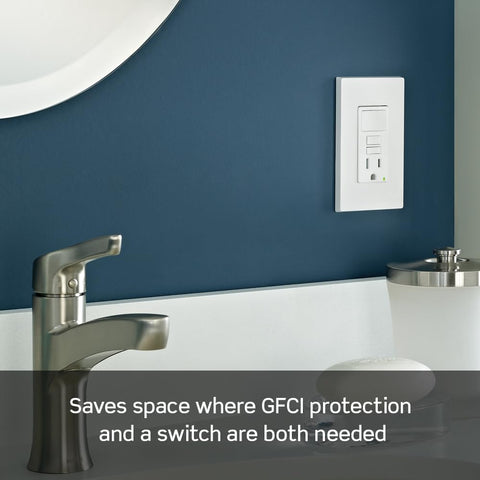 Leviton GFCI Switch Combo side profile showing compact footprint for tight spaces.