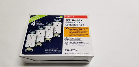Leviton GFTR1-4W Self-Test GFCI front view with slim profile and LED status indicator.