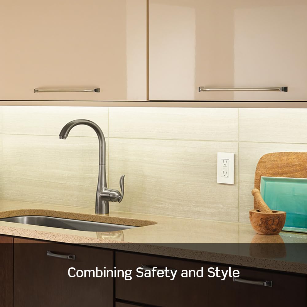 Leviton GFTR1 brown GFCI near water areas meeting NEC guidance for wet spaces