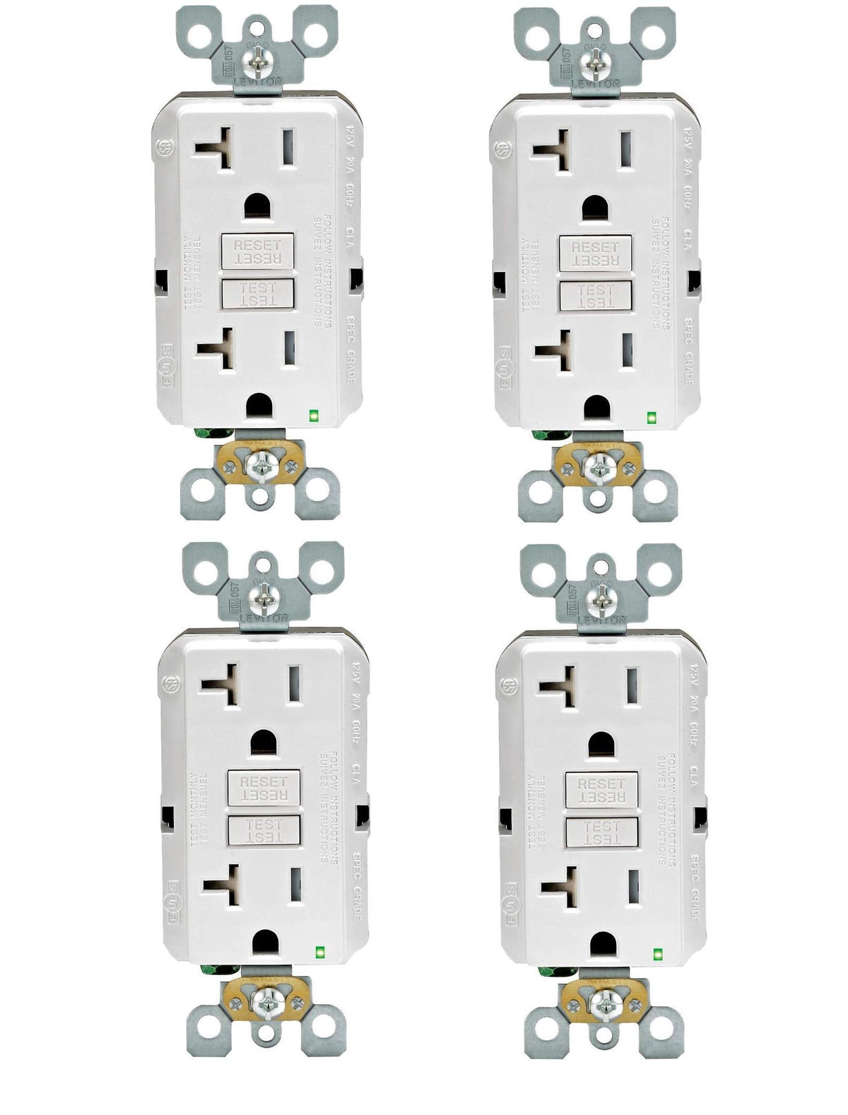 Leviton GFTR2-W self-test GFCI outlet with LED indicator in white for enhanced safety