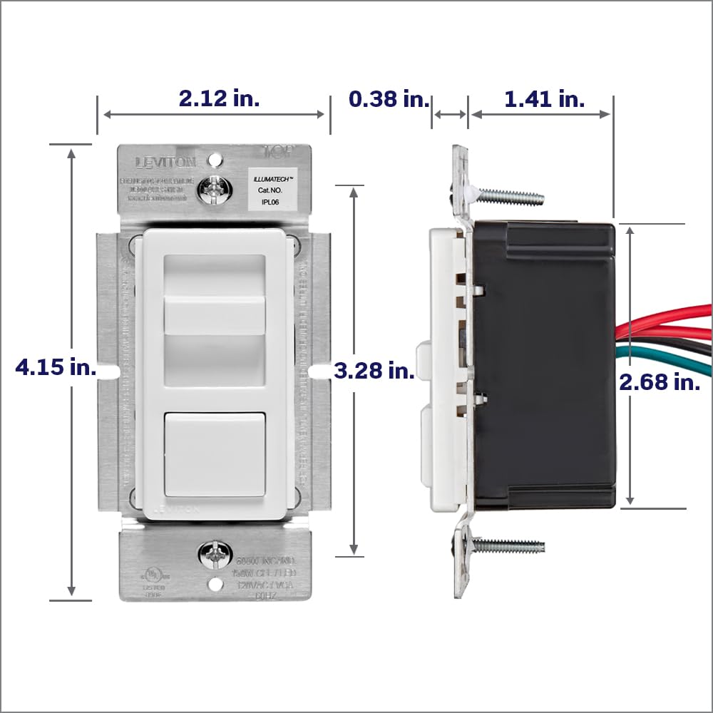 Leviton IllumaTech dimmer light almond faceplate adds warm tone.