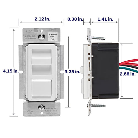 Leviton IllumaTech dimmer light almond faceplate adds warm tone.