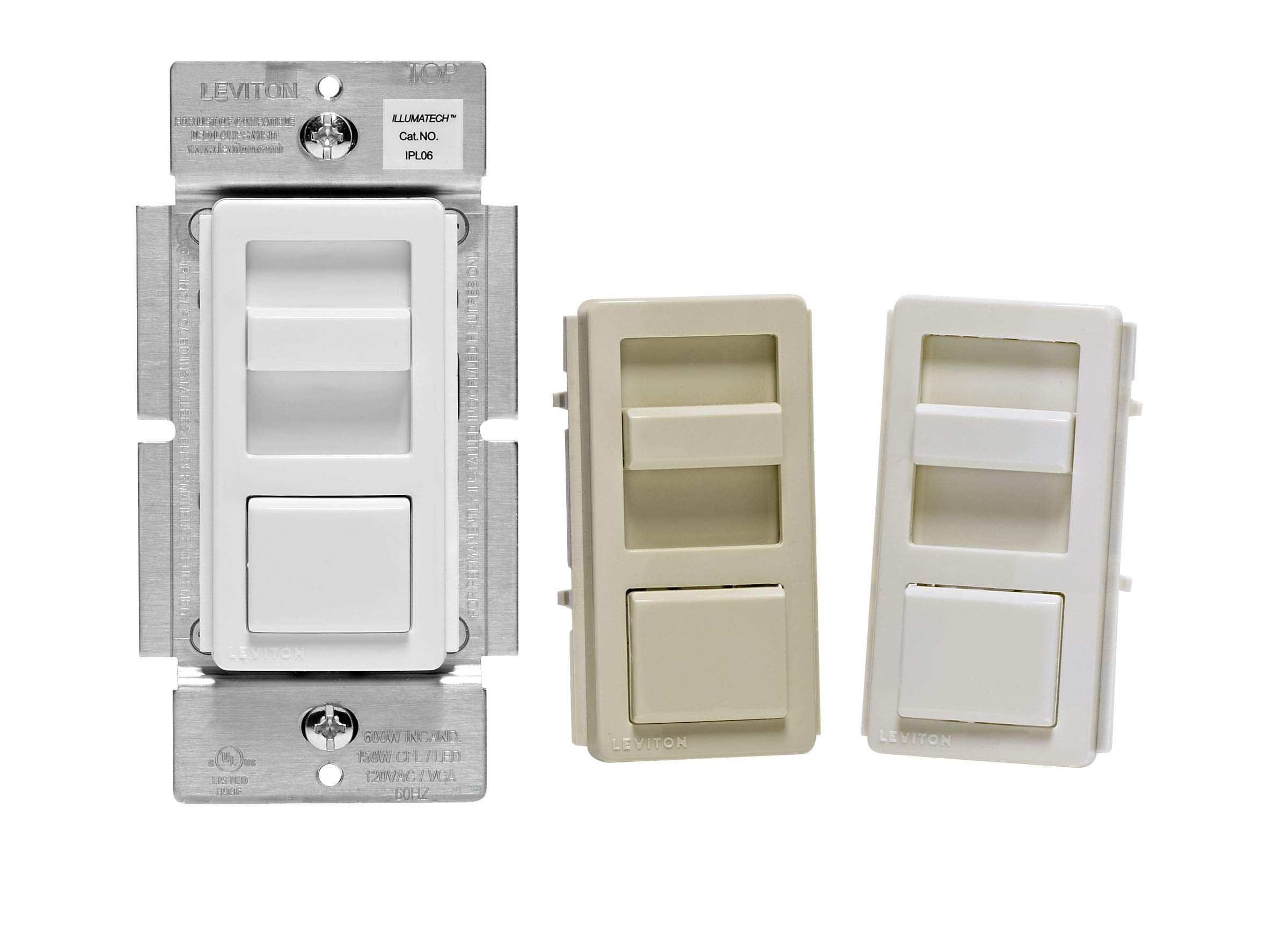Leviton IllumaTech dimmer main unit with smooth slide dimming for ambient lighting.