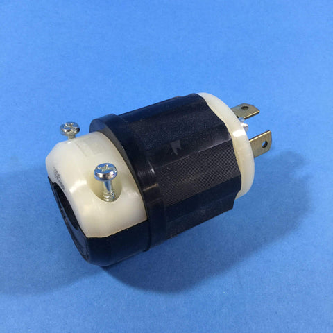 Leviton industrial locking connector in black-white for rugged use.