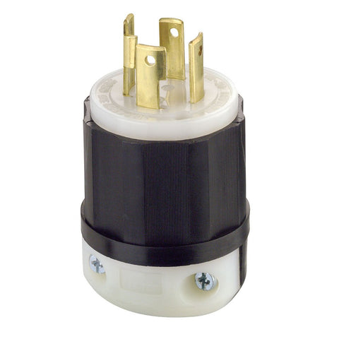 Leviton L16-30P locking plug demonstrates secure 30A 480V connection.