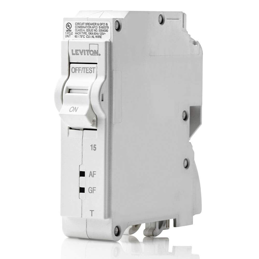 Leviton LB115-DFT front view with LED status indicators for fault clarity.