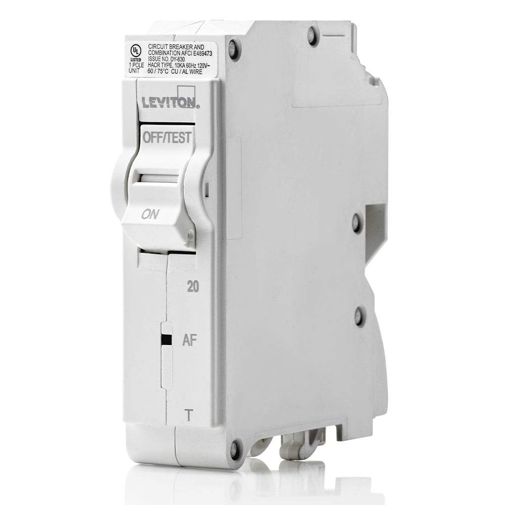 Leviton LB120-AFT front view highlights a compact 120V AFCI breaker.