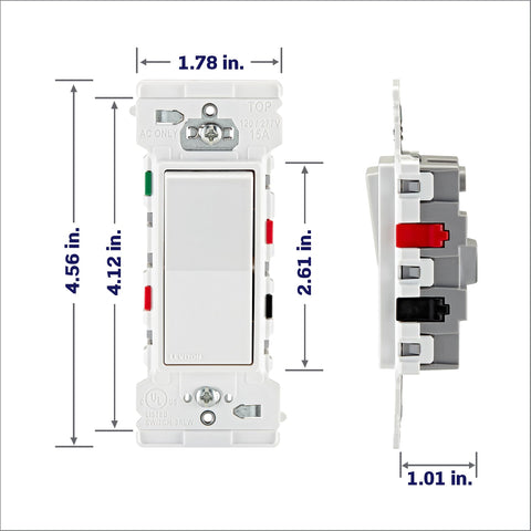 Leviton Lever Edge 3-Way 15A switch close-up of ground terminal.