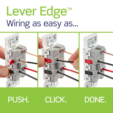 Leviton Lever Edge strap with tongue-and-groove alignment speeds installs.
