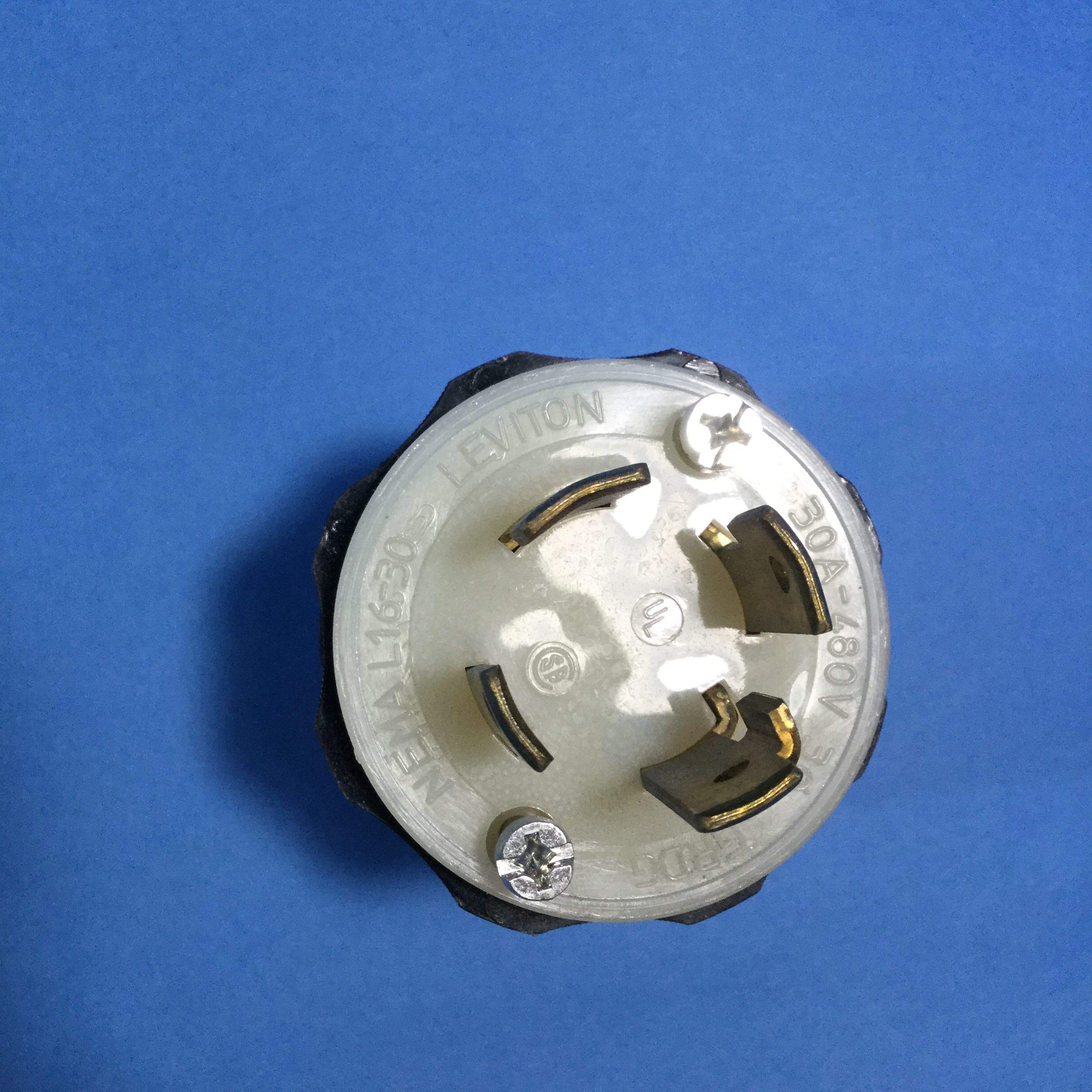 Leviton locking plug with durable cord clamp for diverse cords.