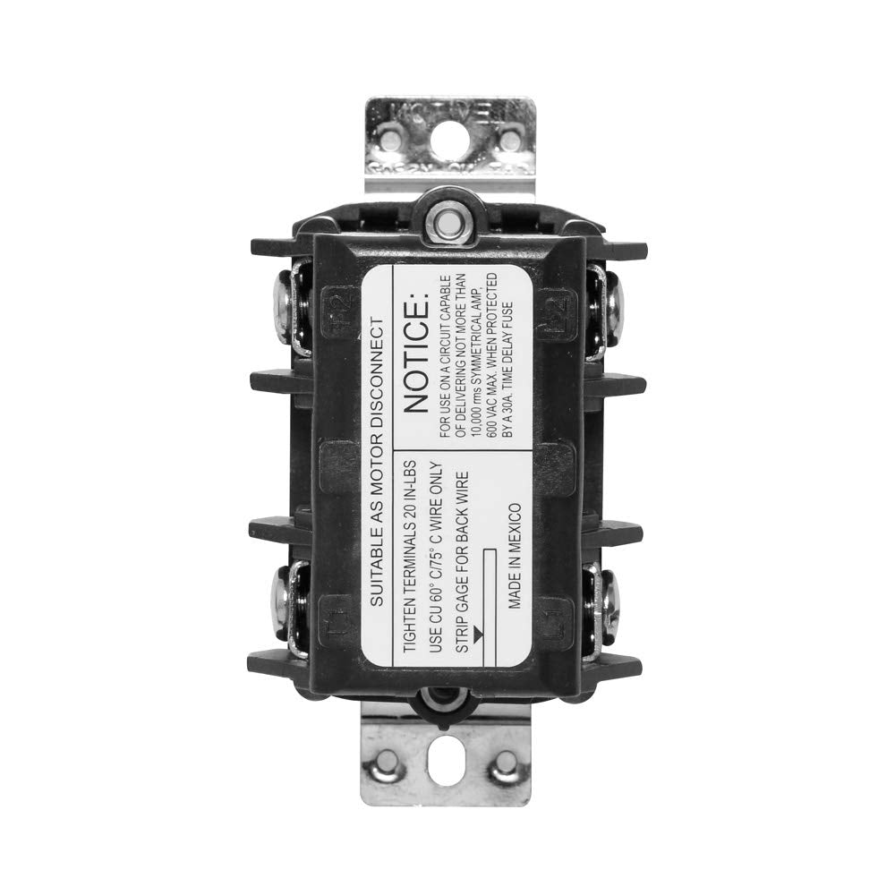 Leviton MS303-DS front panel for safe motor disconnect in industrial equipment.