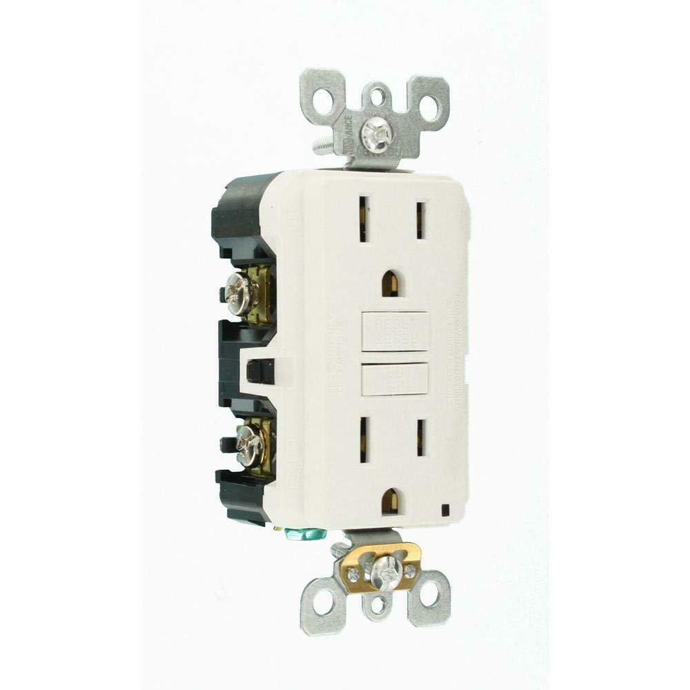 Leviton self-test GFCI indicator light clearly signals power and protection status.