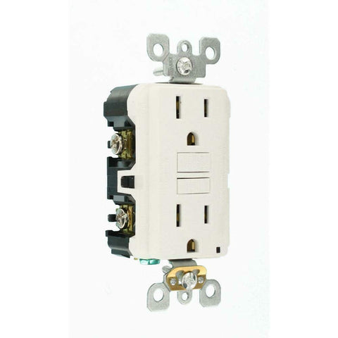 Leviton self-test GFCI indicator light clearly signals power and protection status.