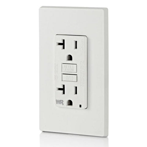 Leviton Self-Test GFCI lockout mechanism illustration emphasizes safe reset.
