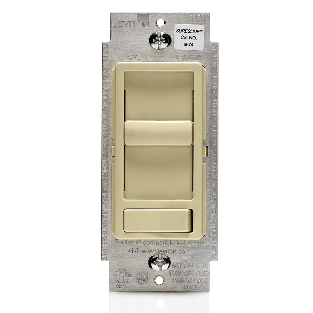 Leviton SureSlide ivory faceplate with smooth dimming control for warm ambience