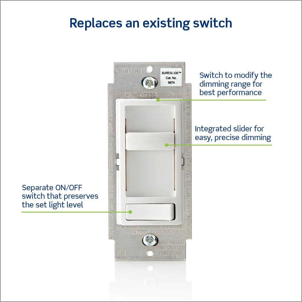 Leviton SureSlide ivory on/off toggle preserves last brightness setting