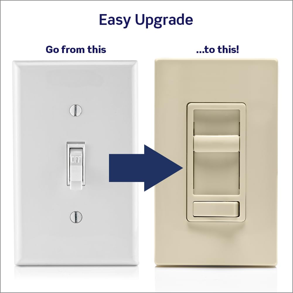 Leviton SureSlide dimmer side view showing slim profile for easy wall installation