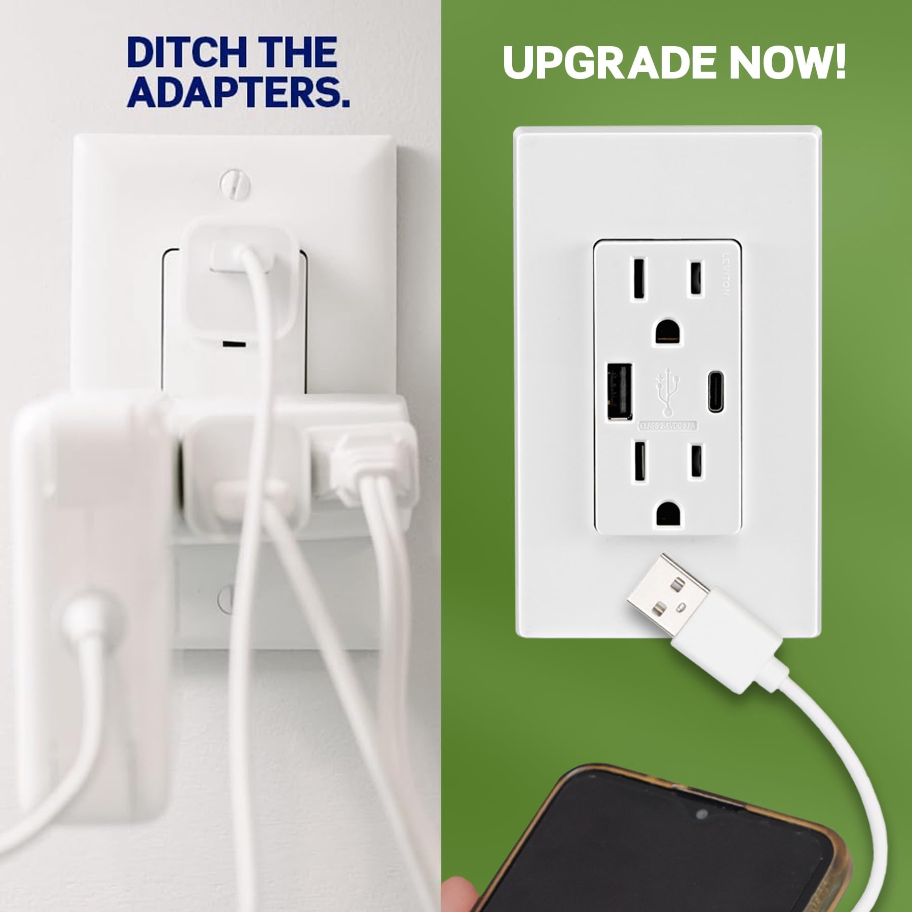 Leviton T5633-W back wiring setup for easy home reconfigurations