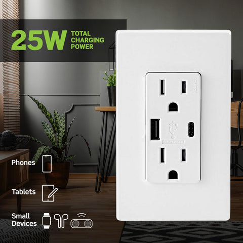 Leviton T5633-W USB-C and USB-A ports speeding up daily device charging