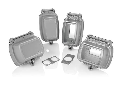 Leviton insert-compatibility image demonstrates duplex/Decora/GFCI compatibility with adapters.
