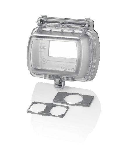 Leviton cover shown vertical-mount setup ensuring easy access while protecting outlets.