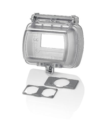 Leviton cover shown vertical-mount setup ensuring easy access while protecting outlets.