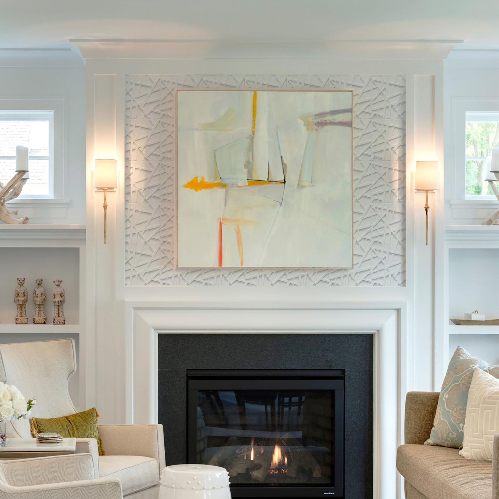 LEVOWAY 3D wall panels in living room setup highlighting texture and depth.