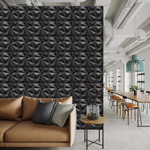 LEVOWAY black diamond 12x12 design panel enhances TV background with depth