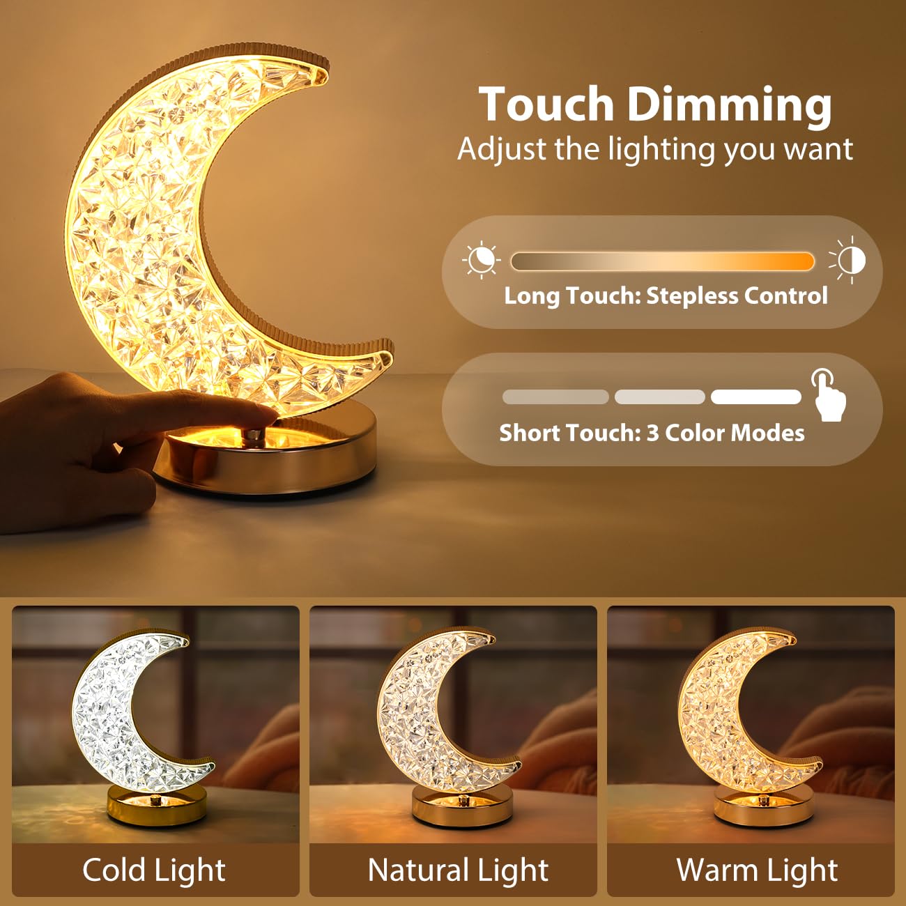 Lewondr Crescent Moon lamp diamond shade detail adds elegant decor