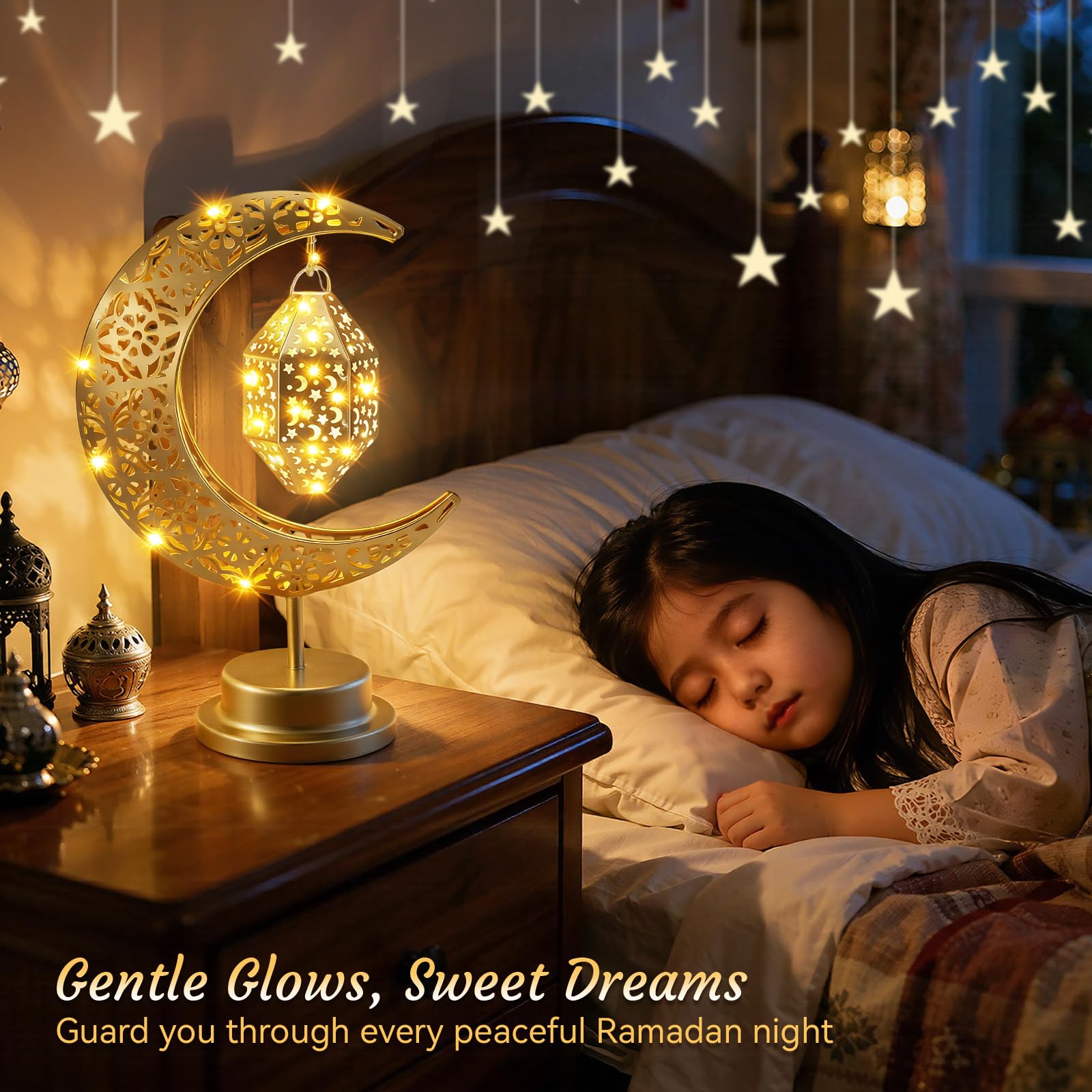 Lewondr Ramadan Moon Lamp on desk or nightstand creates focal display