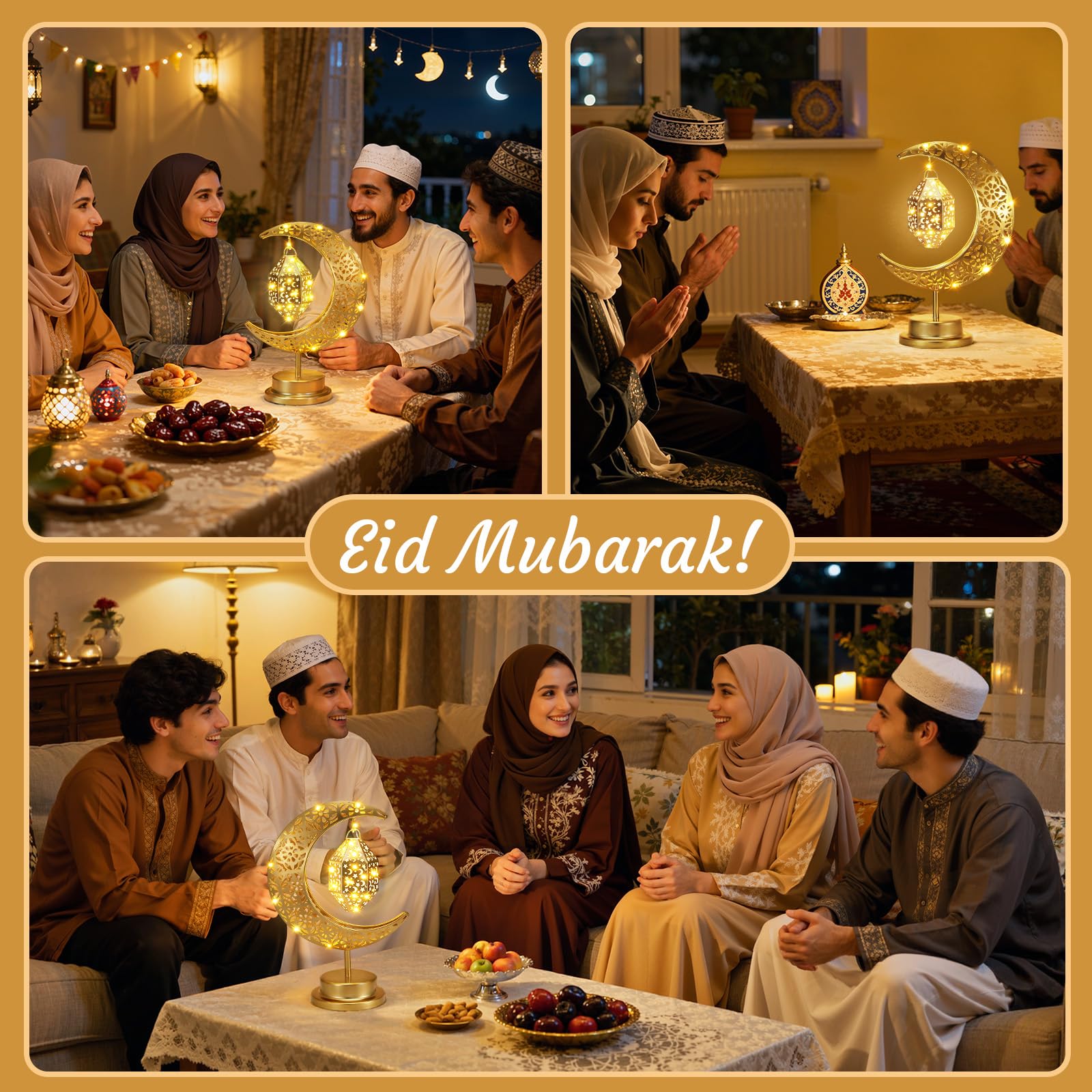 Lewondr Eid Mubarak decor crescent lamp adds warm glow