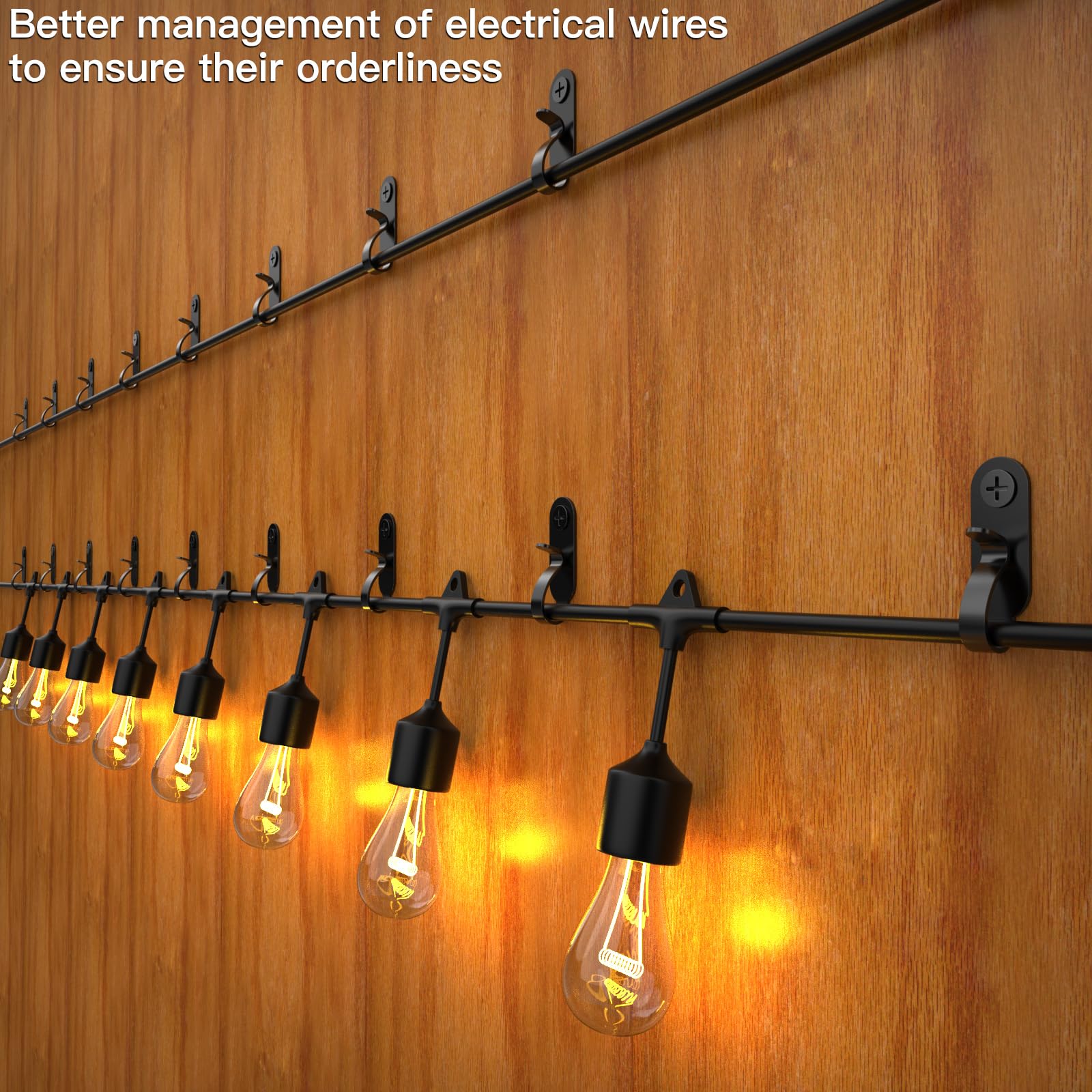 Lewufe stainless steel string light hanger hook mounted for patio lighting setup.