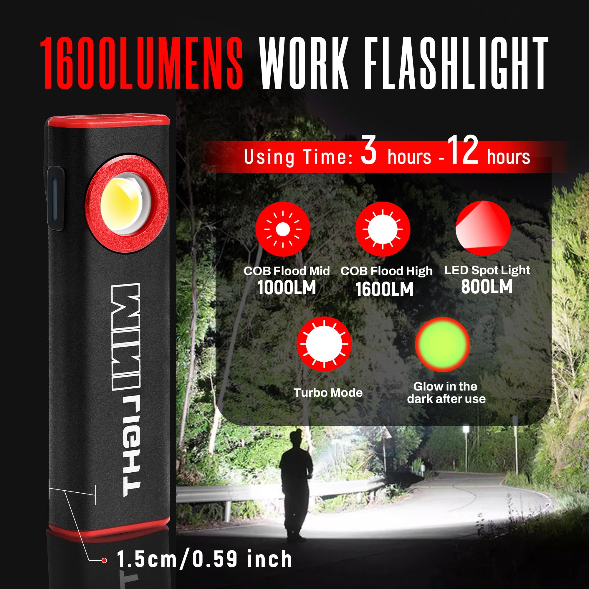 Lexall 2pack flashlight top light broad flood for workspace illumination