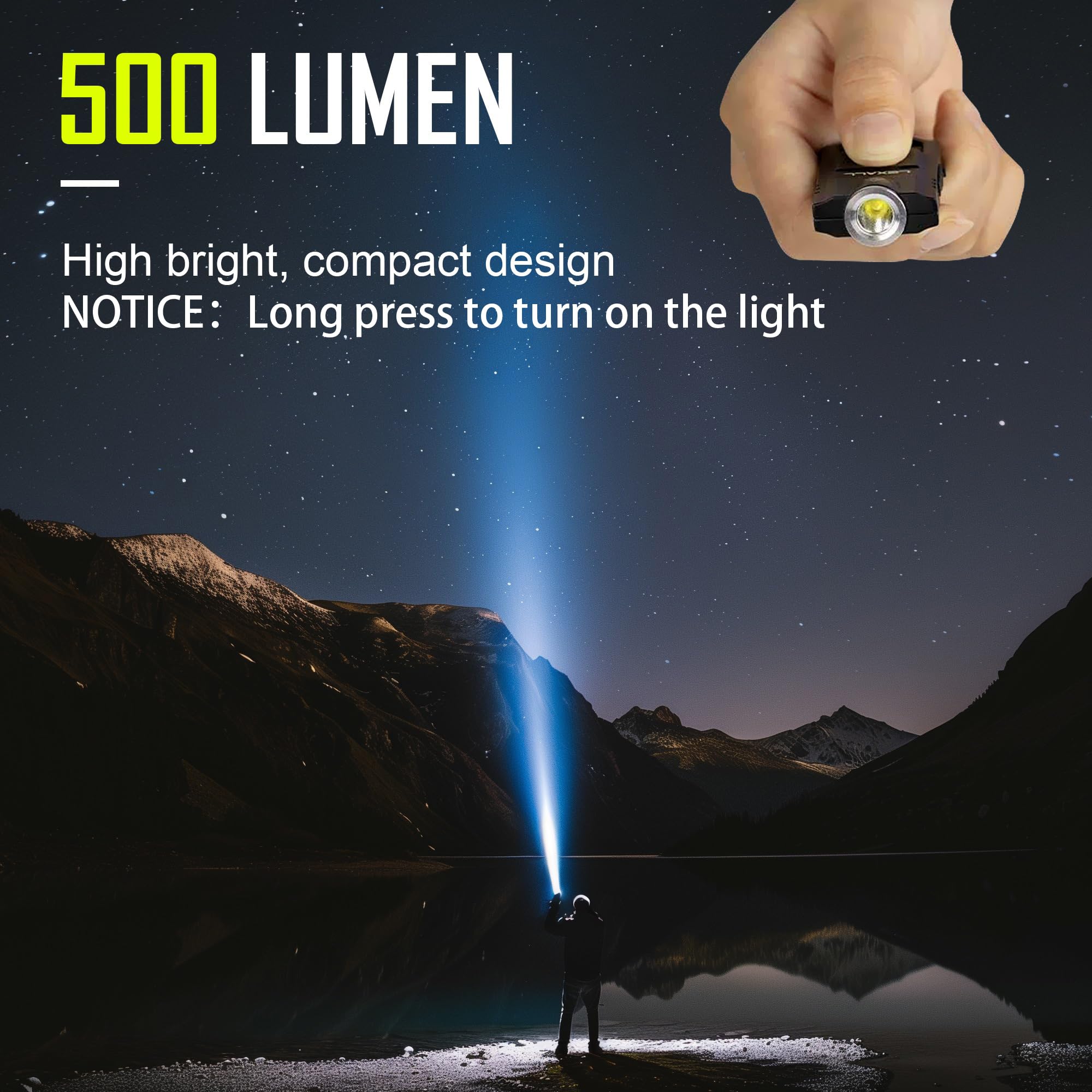 Lexall 500lm bright beam demonstrates a wide, clear light from a compact flashlight.