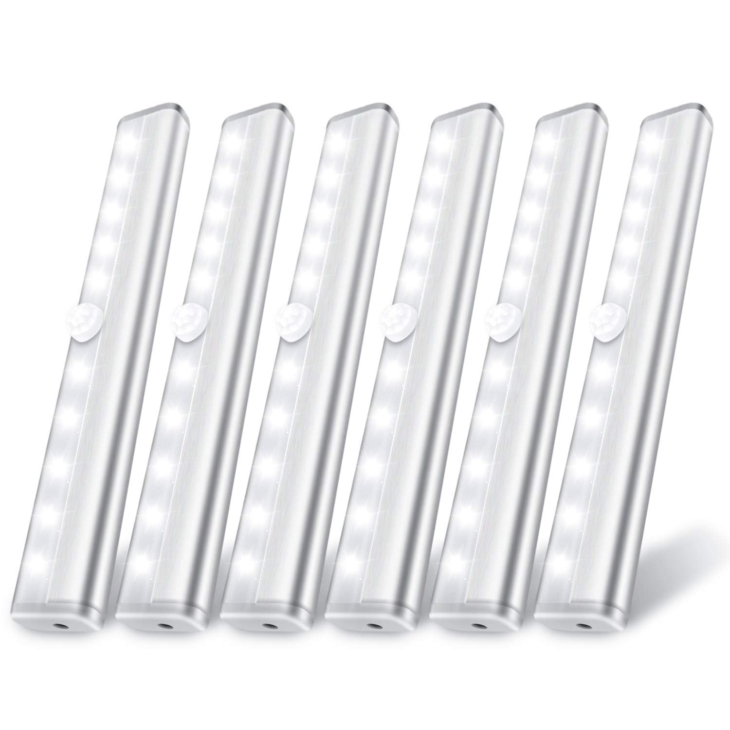 Lexall 6-pack motion sensor lights activated by motion in a dark closet.