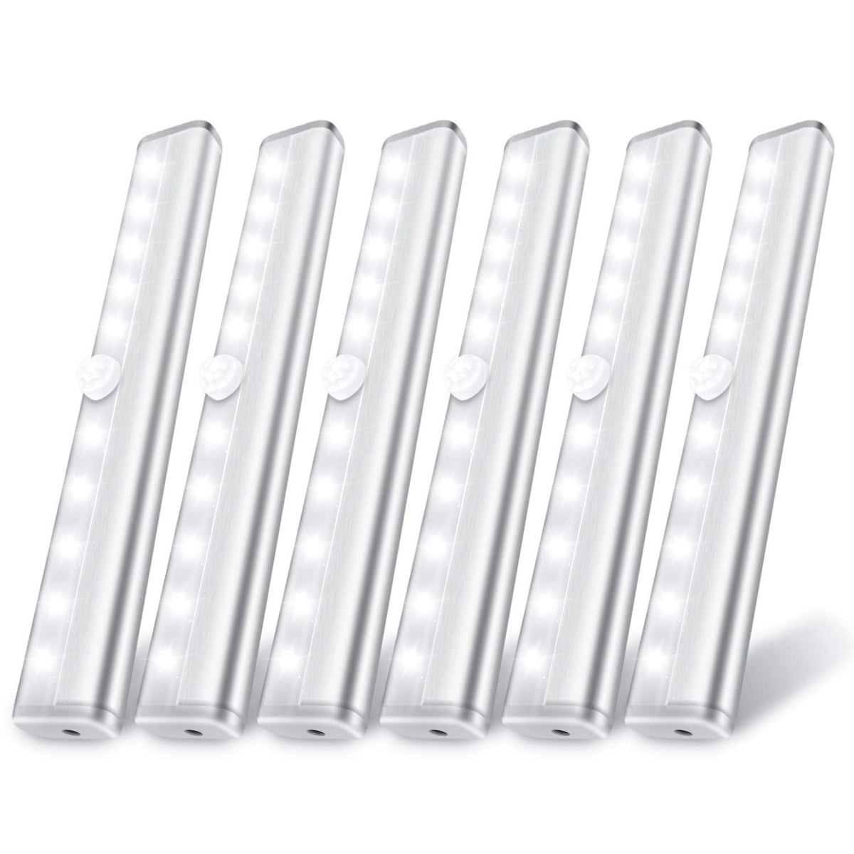 Lexall 6-pack motion sensor lights activated by motion in a dark closet.