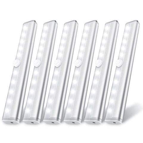 Lexall 6-pack motion sensor lights activated by motion in a dark closet.