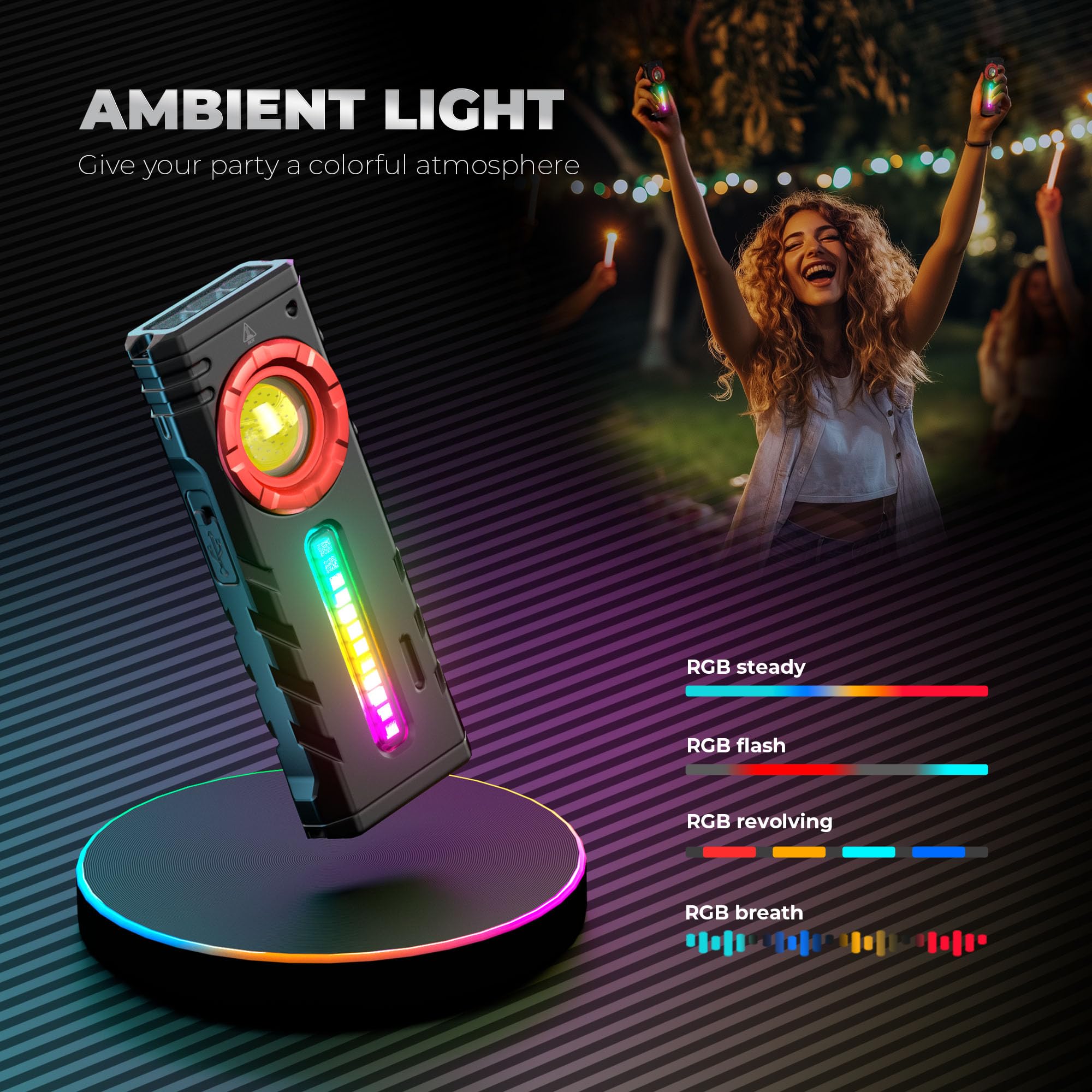 Lexall EDC flashlight RGB side light adds ambient color for events